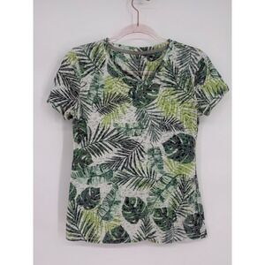 Reel Legends Womens‎ Tropical Palm Print V-Neck Performance T-Shirt Green Sz. S